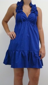 Vestido Gola Franzida Azul